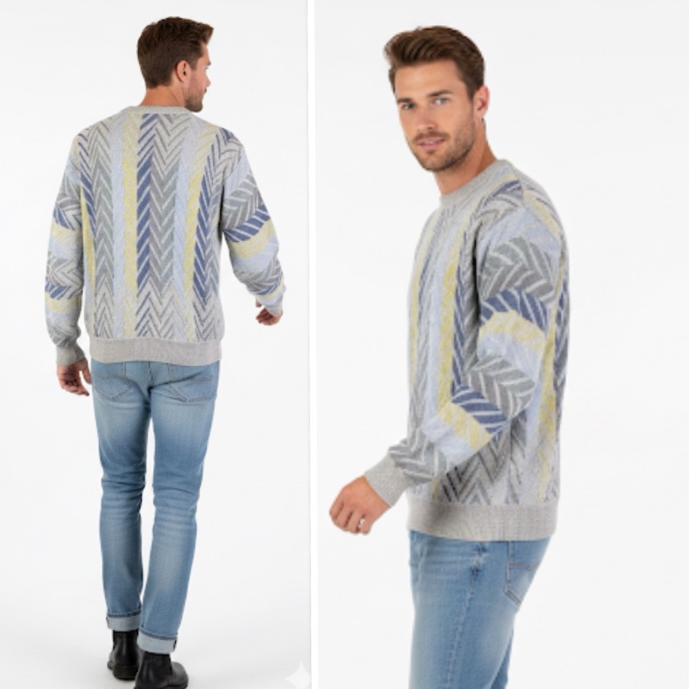 Norm Thompson Vintage Escape From The Cotton Bld  Blue Yellow Sweater Size M